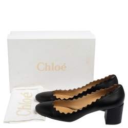 Pre Owned Chloe Black Leather Lauren Scalloped Pumps Size 40