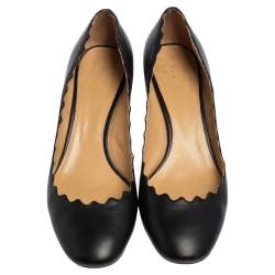Pre Owned Chloe Black Leather Lauren Scalloped Pumps Size 40