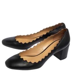 Pre Owned Chloe Black Leather Lauren Scalloped Pumps Size 40