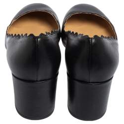 Pre Owned Chloe Black Leather Lauren Scalloped Pumps Size 40