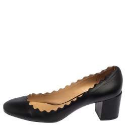 Pre Owned Chloe Black Leather Lauren Scalloped Pumps Size 40