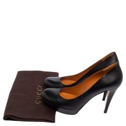 Pre Owned Gucci Black Leather Round Toe Platform Pumps Size 38