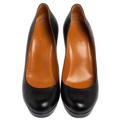 Pre Owned Gucci Black Leather Round Toe Platform Pumps Size 38