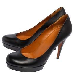 Pre Owned Gucci Black Leather Round Toe Platform Pumps Size 38