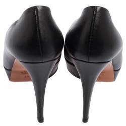 Pre Owned Gucci Black Leather Round Toe Platform Pumps Size 38