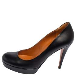 Pre Owned Gucci Black Leather Round Toe Platform Pumps Size 38