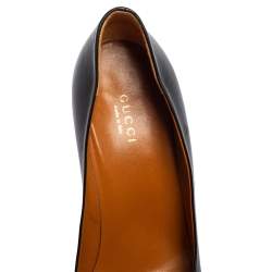 Pre Owned Gucci Black Leather Round Toe Platform Pumps Size 38