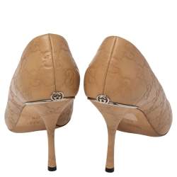 Gucci Beige Guccissima Leather Horsebit Peep Toe Pumps Size 37.5