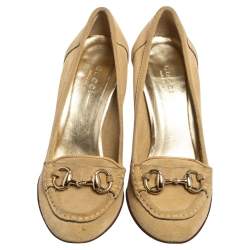 Gucci Beige Suede Horsebit Loafer Pumps Size 36