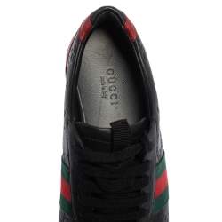 Gucci Black Guccissima Leather Web Lace Up Sneakers size 36.5