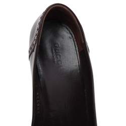 Gucci Dark Brown Patent Leather Horsebit Fringe Loafer Pumps Size 37
