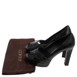 Gucci Black Leather Platform Peep Toe Pumps Size 37.5