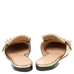 Pre Owned حذاء سلايد غوتشي مارمونت كيلتي جي جي بشراشيب جلد ذهبي ميتاليك مجعد