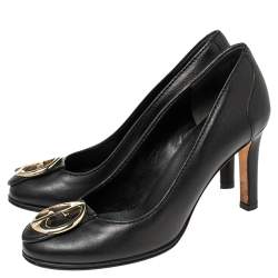 Pre Owned Gucci Black Leather GG Interlocking Pumps Size 36