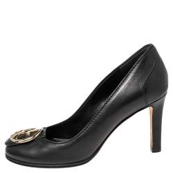 Pre Owned Gucci Black Leather GG Interlocking Pumps Size 36