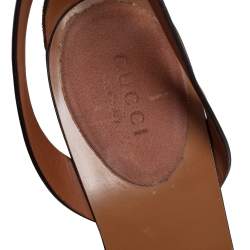 Pre Owned صندل غوتشي سير كاحل متعاكس سويدي وجلد بني فاتح مقاس 39