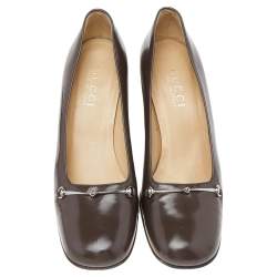 Gucci Brown Leather Horsebit Block Heel Pumps Size 37