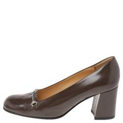 Gucci Brown Leather Horsebit Block Heel Pumps Size 37