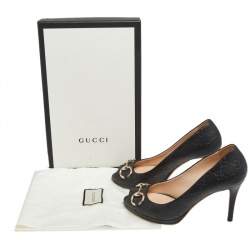 مملوكة مسبقًا حذاء كعب عالي غوتشي مقدمة مفتوحة هورسبيت نيو هوليوود جلد غوتشيسيما أسود مقاس 37.5 