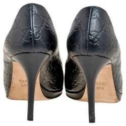 مملوكة مسبقًا حذاء كعب عالي غوتشي مقدمة مفتوحة هورسبيت نيو هوليوود جلد غوتشيسيما أسود مقاس 37.5 