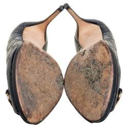 مملوكة مسبقًا حذاء كعب عالي غوتشي مقدمة مفتوحة هورسبيت نيو هوليوود جلد غوتشيسيما أسود مقاس 37.5 