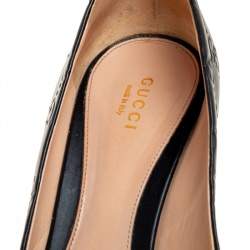 مملوكة مسبقًا حذاء كعب عالي غوتشي مقدمة مفتوحة هورسبيت نيو هوليوود جلد غوتشيسيما أسود مقاس 37.5 