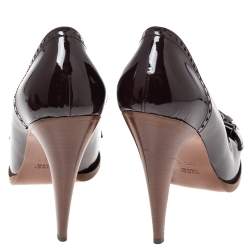 Pre Owned Gucci Bordeaux Patent Leather Horsebit Fringe Loafer Pumps Size 39.5