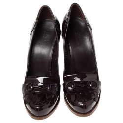 Pre Owned Gucci Bordeaux Patent Leather Horsebit Fringe Loafer Pumps Size 39.5
