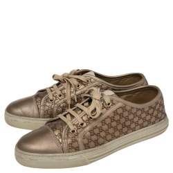 Pre Owned Gucci Metallic GG Canvas And Leather Low Top Sneakers Size 39