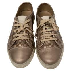 Pre Owned Gucci Metallic GG Canvas And Leather Low Top Sneakers Size 39