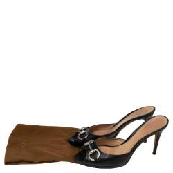 Pre Owned صندل سلايد غوتشي نيو هوليوود حلية هورسبيت جلد أسود مقاس 38