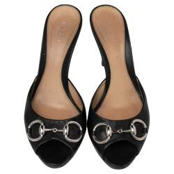 Pre Owned صندل سلايد غوتشي نيو هوليوود حلية هورسبيت جلد أسود مقاس 38