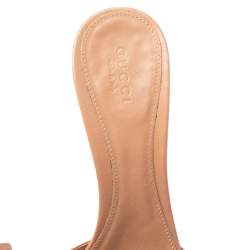 مملوكة مسبقًا Gucci Beige Croc Embossed Leather Horsebit Metal Heel Slide Sandals Size 37.5