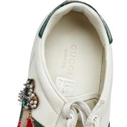 Gucci White Leather Ace Appliqué Embellished Low Top Sneakers Size 38