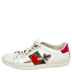 Gucci White Leather Ace Appliqué Embellished Low Top Sneakers Size 38