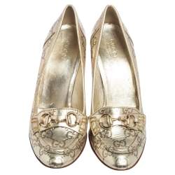 Gucci Metallic Gold Guccissima Leather Horsebit Loafer Pumps Size 36