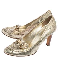 Gucci Metallic Gold Guccissima Leather Horsebit Loafer Pumps Size 36