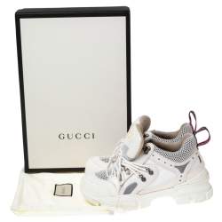  Gucci White/Cream Mesh And Leather Flashtrek Sneakers Size 37.5