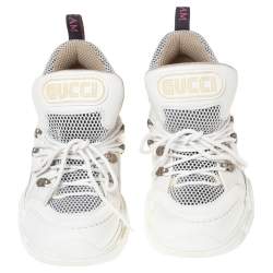  Gucci White/Cream Mesh And Leather Flashtrek Sneakers Size 37.5