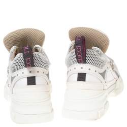  Gucci White/Cream Mesh And Leather Flashtrek Sneakers Size 37.5