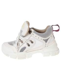  Gucci White/Cream Mesh And Leather Flashtrek Sneakers Size 37.5