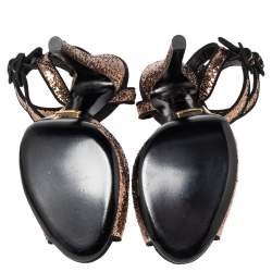 Pre Owned Gucci Black/Gold Glitter and Suede Ankle Strap Sandals Size 38