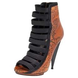 Gucci Black/Brown Python Leather And Suede Boots Size 38.5