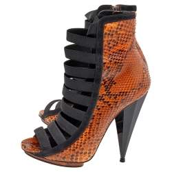 Gucci Black/Brown Python Leather And Suede Boots Size 38.5
