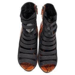 Gucci Black/Brown Python Leather And Suede Boots Size 38.5