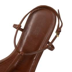 مملوكة مسبقًا Gucci Brown Leather Web Detail Liliana Horsebit Flat Sandals Size 39