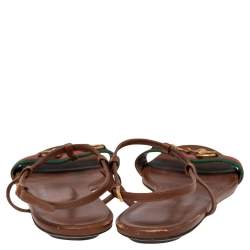 مملوكة مسبقًا Gucci Brown Leather Web Detail Liliana Horsebit Flat Sandals Size 39