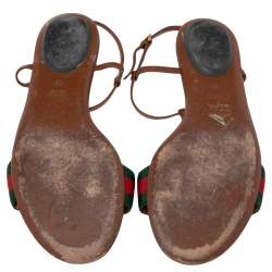 مملوكة مسبقًا Gucci Brown Leather Web Detail Liliana Horsebit Flat Sandals Size 39