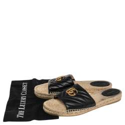 Pre Owned Gucci Black Leather GG Marmont Pilar Espadrilles Slides Size 41