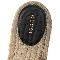 Pre Owned Gucci Black Leather GG Marmont Pilar Espadrilles Slides Size 41